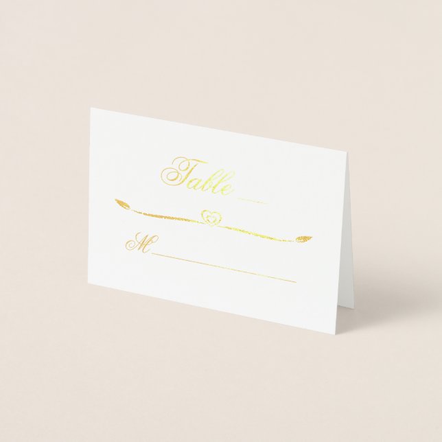 Heart Flourish Wedding Foil Place Card (Front)