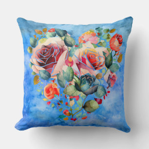 Heart flower Blue marble fashion decor Cushion