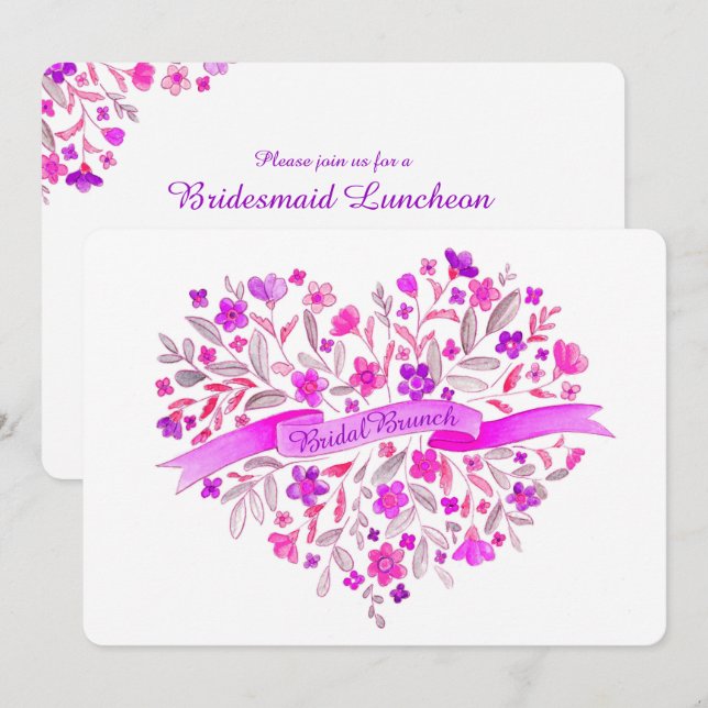 Heart flower Bouquet art bridal Brunch Invitation (Front/Back)