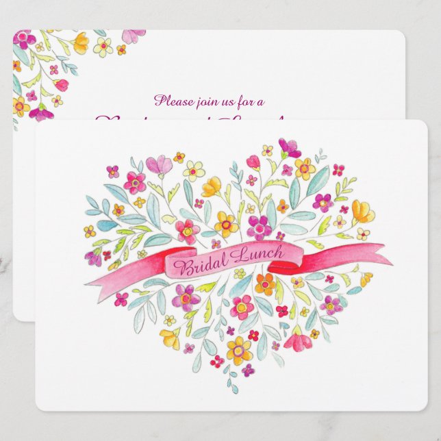 Heart flower Bouquet art bridal luncheon Invitation (Front/Back)