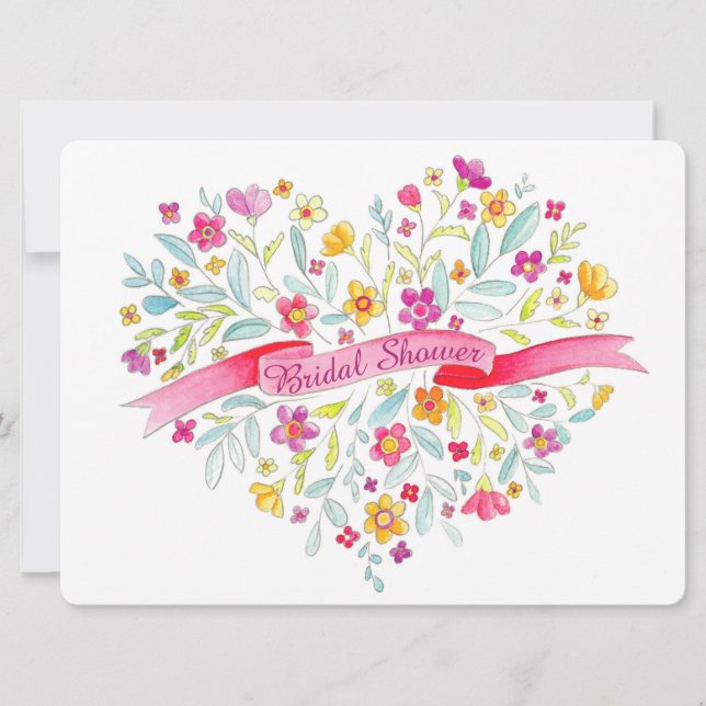 Heart flower Bouquet art bridal shower invite (Front)
