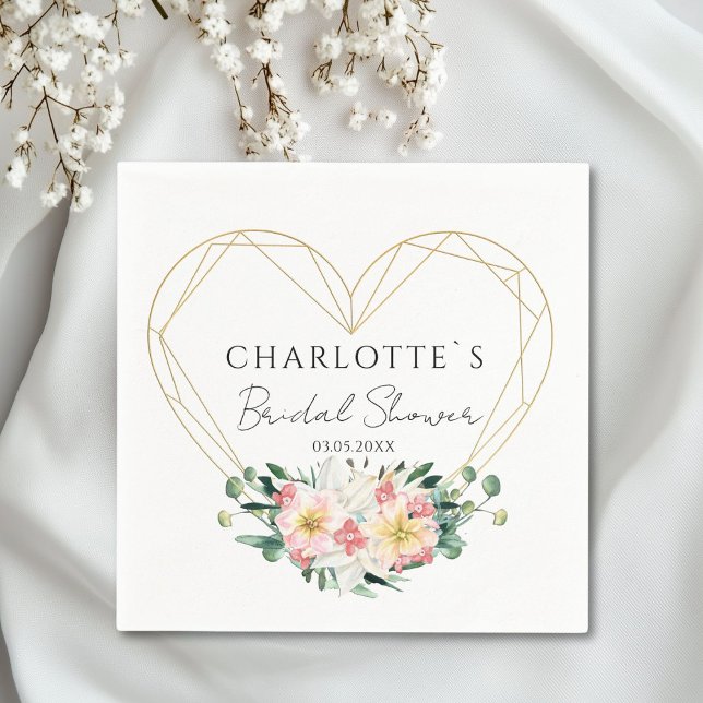 Heart-Flower Bridal Shower Paper Napkin (Personalized Heart-Flower Bridal Shower Paper Napkin)