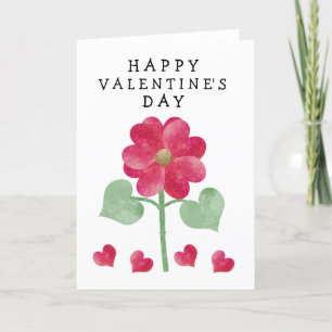 Heart Flower Happy Valentine's Day Pink  Holiday Card
