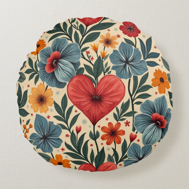 Heart&Flower Round Cushion (Front)
