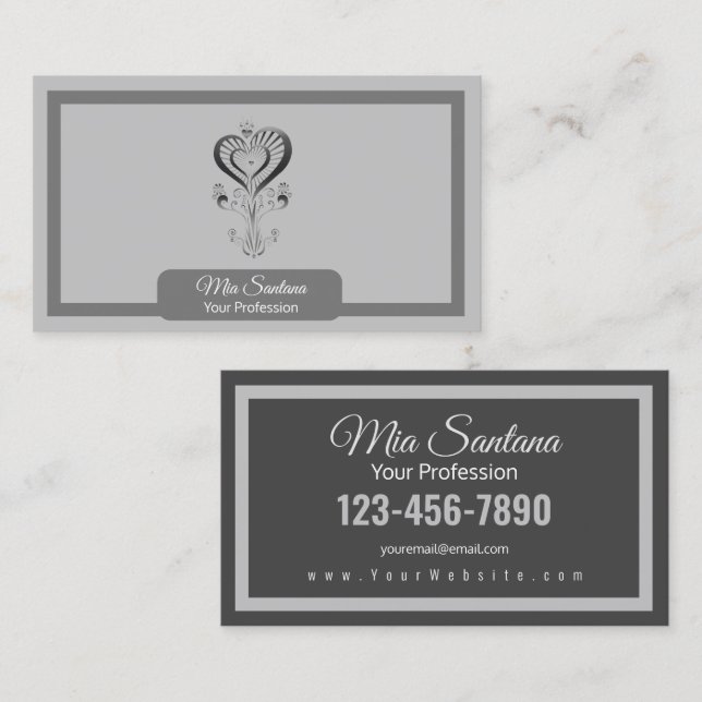 Heart Flower - Silver Business Card (Front/Back)