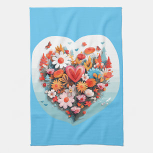 Heart flower tea towel