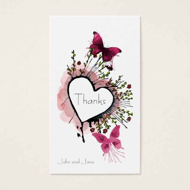 Heart, flowers and butterflies Thank You Card (Front)