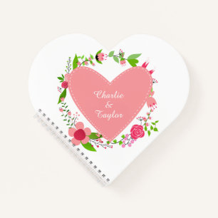 Heart & Flowers custom text wedding guest notebook