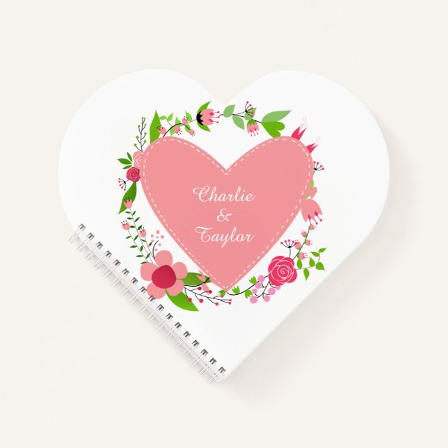 Heart & Flowers custom text wedding guest notebook (Front)