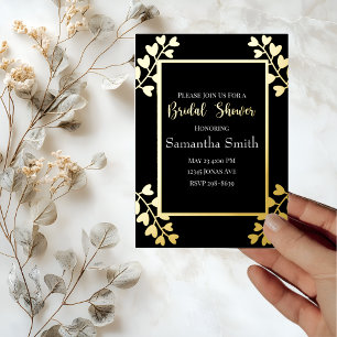 Heart Flowers on Black Gold Bridal Shower