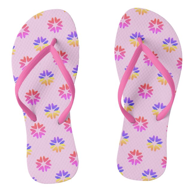 Heart Flowers Pattern Flip Flops (Footbed)