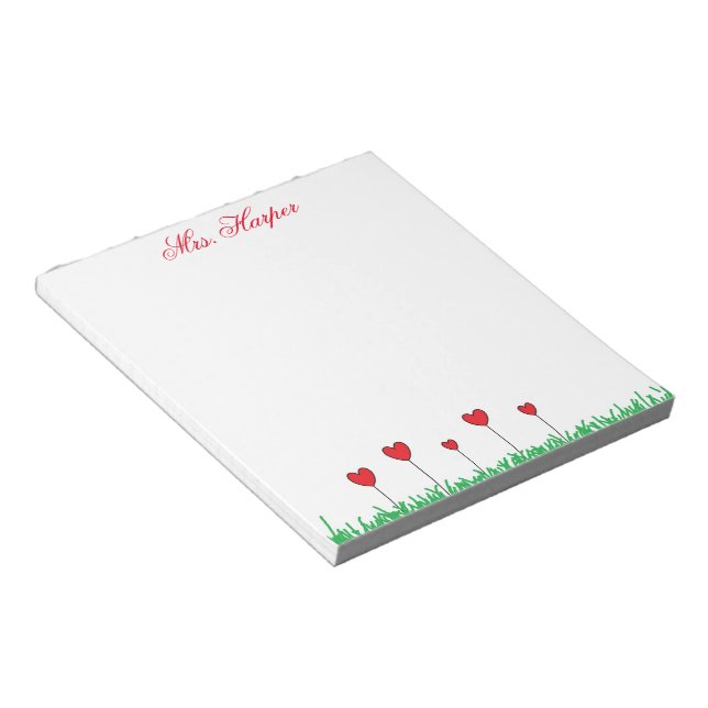Heart Flowers Personalised Notepad (Angled)