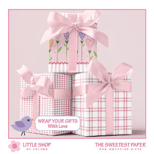 Heart Flowers Stripes Wrapping Paper Sheet