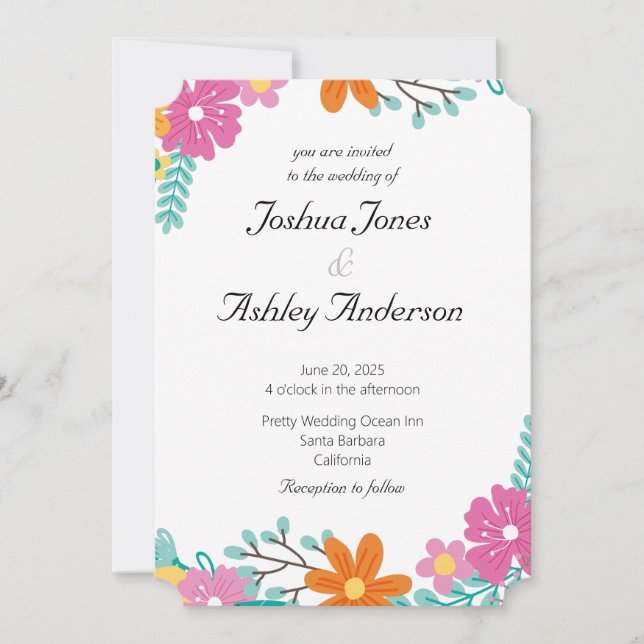 Heart Flowers Wedding Invitation (Front)