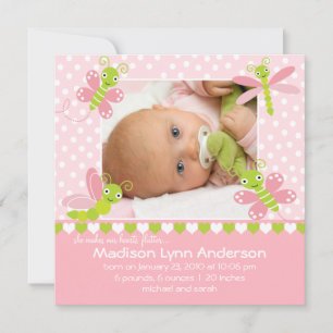 Heart Flutter Baby Girl Photo Announcement