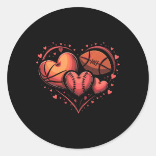 Heart Football Basketball Baseball Valentine’s Day Classic Round Sticker