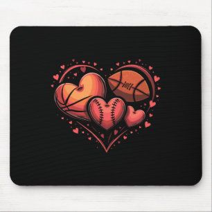 Heart Football Basketball Baseball Valentine’s Day Mouse Mat
