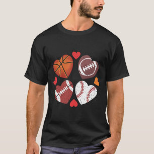Heart Football Basketball Baseball Valentine’s Day T-Shirt
