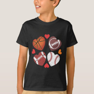Heart Football Basketball Baseball Valentine’s Day T-Shirt