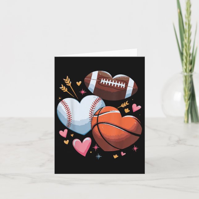 Heart Football Basketball Baseball Valentines Day  Card (Front)
