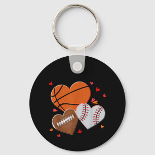 Heart Football Basketball Baseball Valentines Day  Key Ring