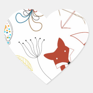 Heart Forest Fox Woodland Abstract Pattern Sticker