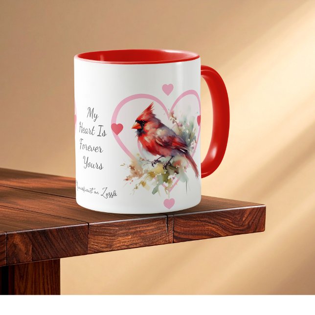  Heart  'Forever' Red Cardinal Heart Personalise Mug (Customize the Script.)