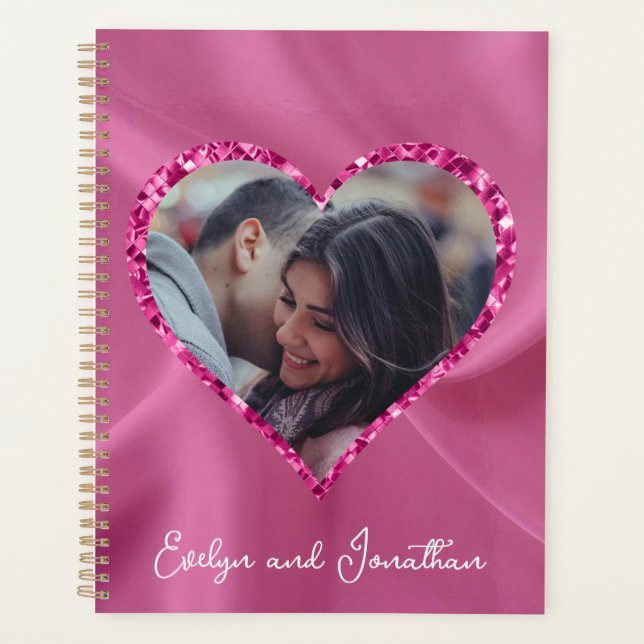 Heart Frame Custom Photo Blush Pink with Diamonds Planner (Front)