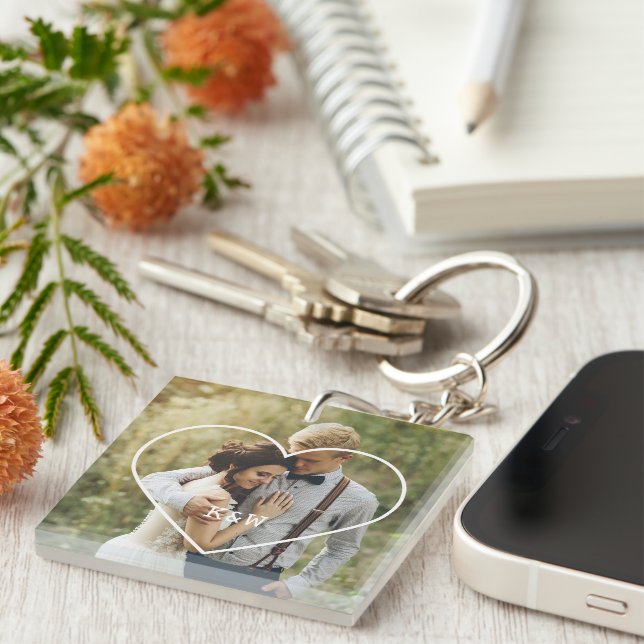 Heart Frame Monogrammed Photo Key Ring (Front Right)