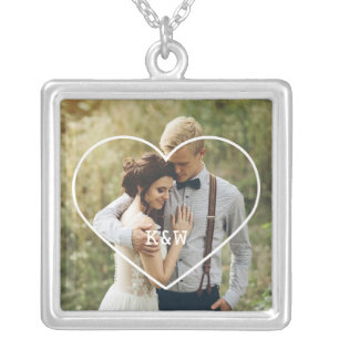 Heart Frame Monogrammed Photo Silver Plated Necklace