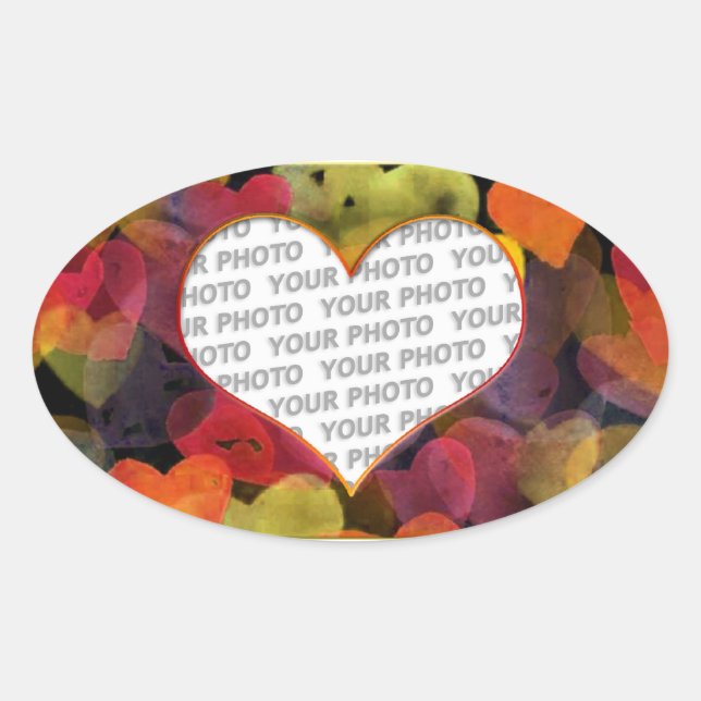 Heart Frames 1 + your photo Oval Sticker (Front)