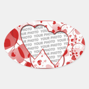 Heart Frames 2 + your photo Oval Sticker