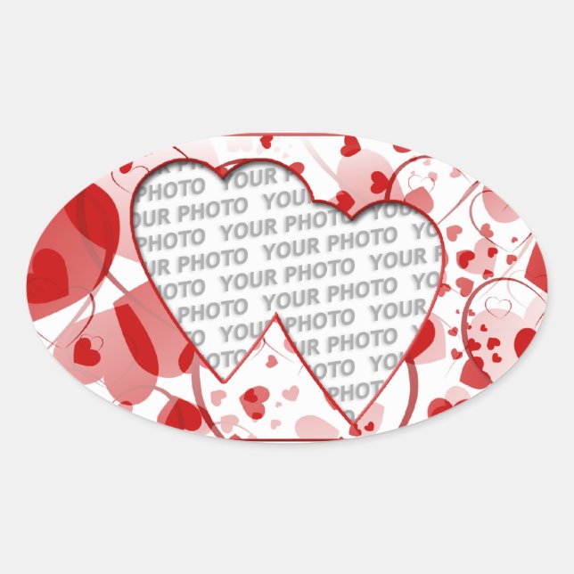 Heart Frames 2 + your photo Oval Sticker (Front)
