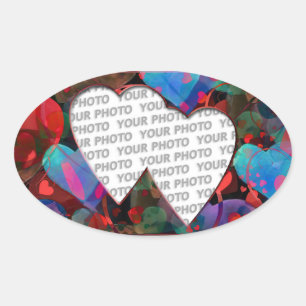 Heart Frames 4 + your photo Oval Sticker