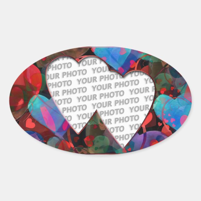 Heart Frames 4 + your photo Oval Sticker (Front)
