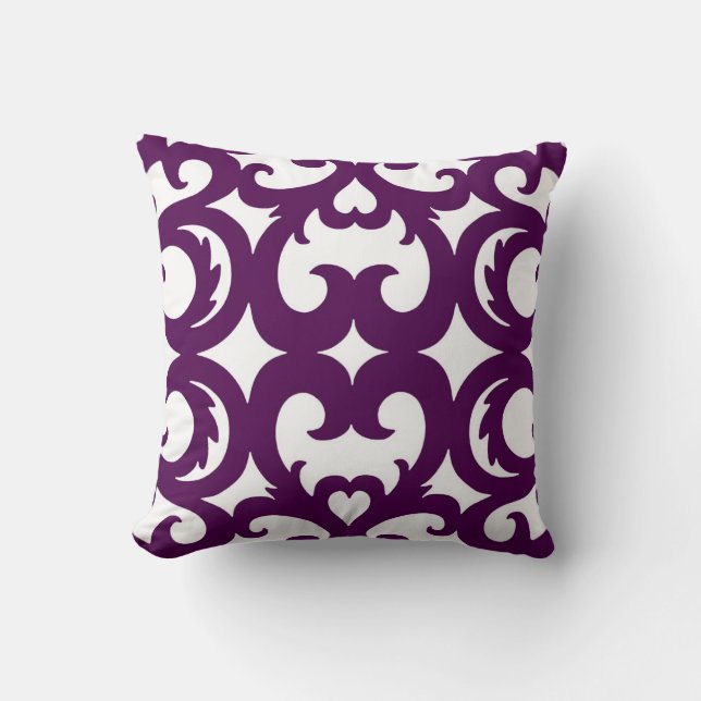 Heart Fretwork Scroll Pattern in Plum Cushion (Front)
