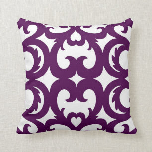 Heart Fretwork Scroll Pattern in Plum Cushion