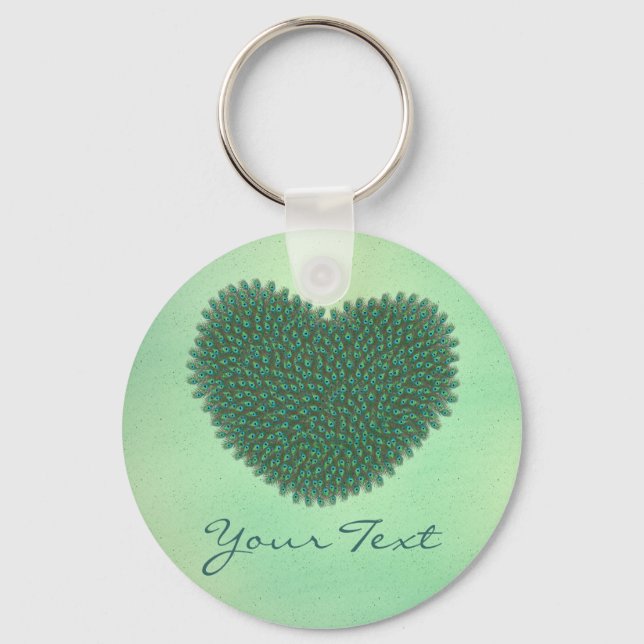 Heart from peacock feathers key ring (Front)