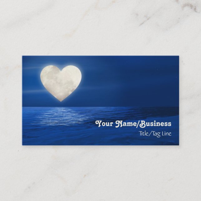 Heart Full Moon over Water with Snow Covered Beach Business Card (Front)