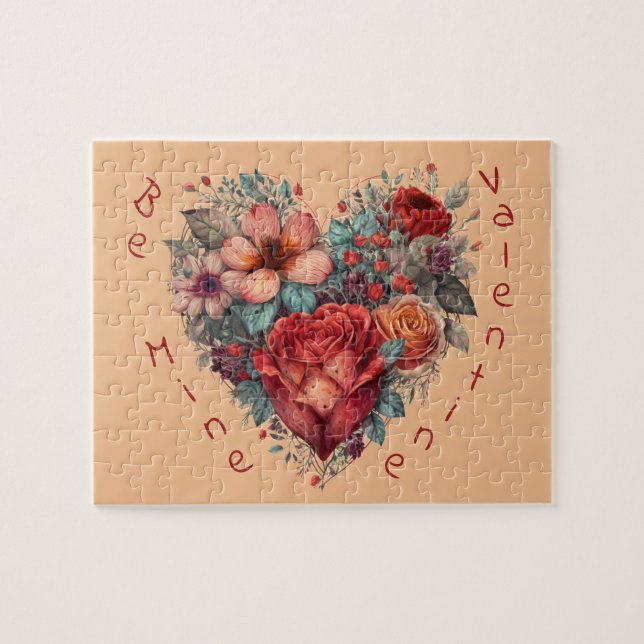 Heart Full of Flowers Vintage Valentine Jigsaw Puzzle (Horizontal)
