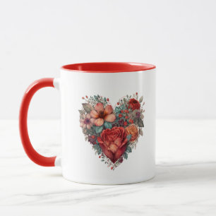Heart Full of Flowers Vintage Valentine Mug