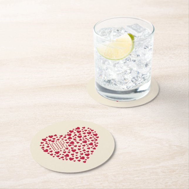 Heart Full of Hearts Love Red ID733  Round Paper Coaster (Insitu)