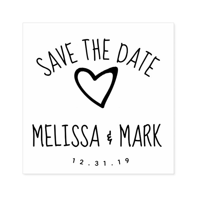 Heart Fun Lettering Save the Date    Rubber Stamp (Imprint)