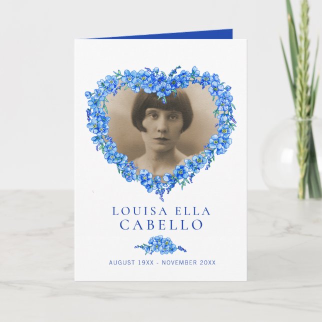 Heart funeral service program blue forget-me-nots programme (Front)