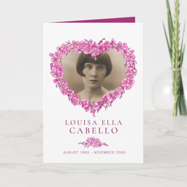 Heart funeral service program pink forget-me-nots programme (Front)