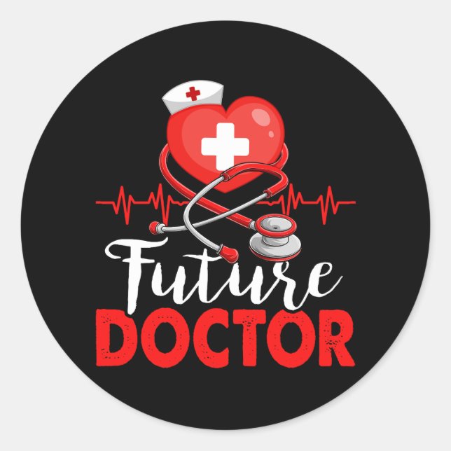 Heart Future Doctor Working Hospital Stethoscope H Classic Round Sticker (Front)