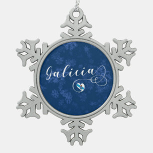 Heart Galicia Flag, Galician, Galiza Snowflake Pewter Christmas Ornament