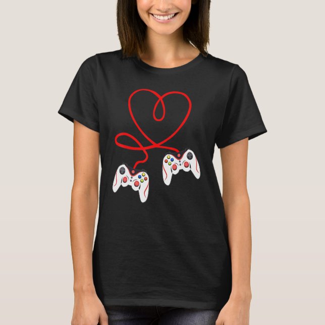 Heart Game Controllers Video Gamers Gaming Valenti T-Shirt (Front)