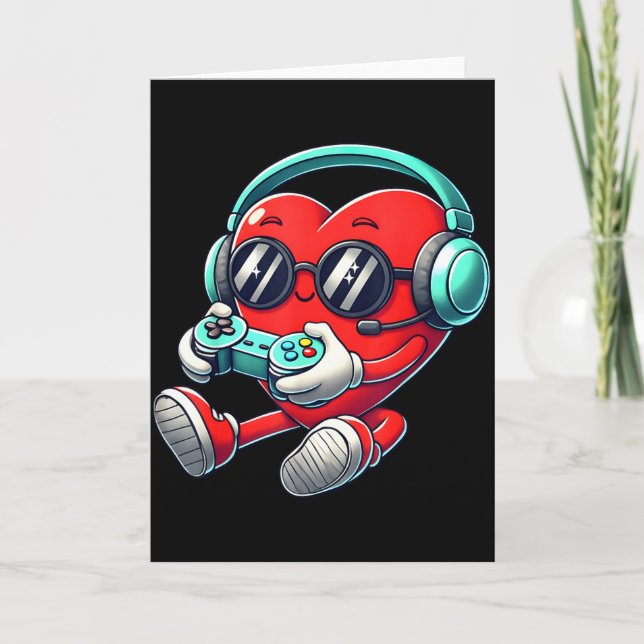 Heart Gamer Video Gaming Boys Men Kids Valentines  Card (Front)