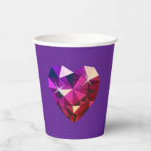 Heart Gemstone Purple Paper Cups